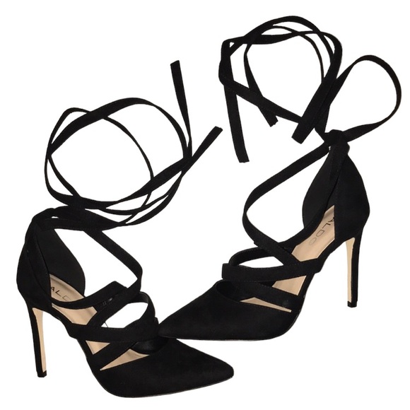Aldo faux suede black tie up wrap stiletto heels, 7.5 - Picture 3 of 8